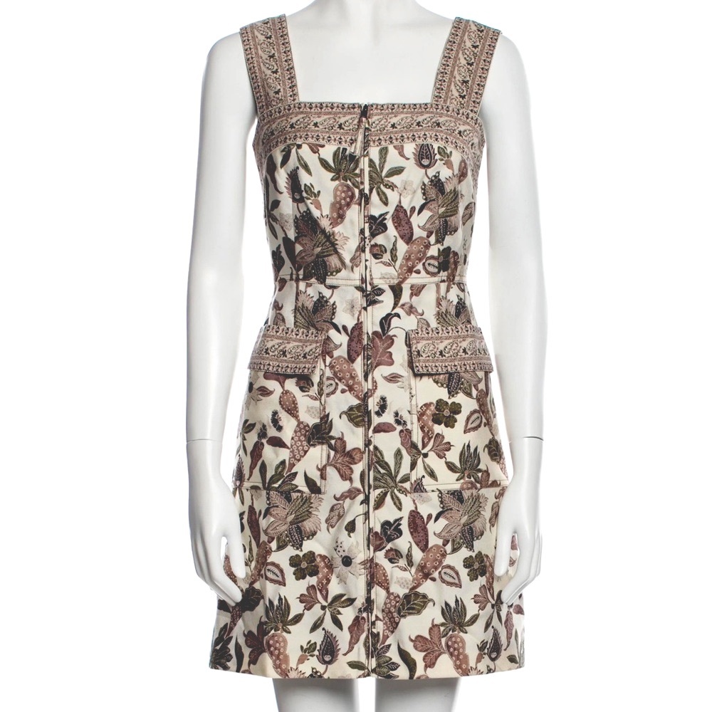 Floral Embroidered Square-Neck Dress in Cream